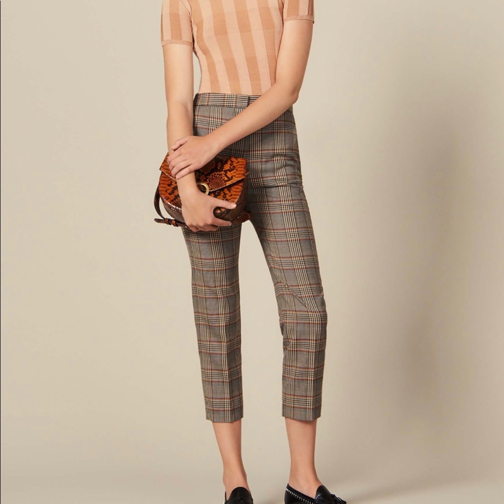 sandro checked straight cut trousers
